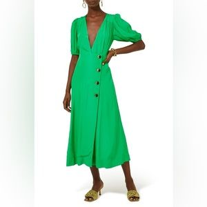 GANNI Ripstop Puff Sleeve Midi Maxi Wrap Dress Sz:6 (38) NWT